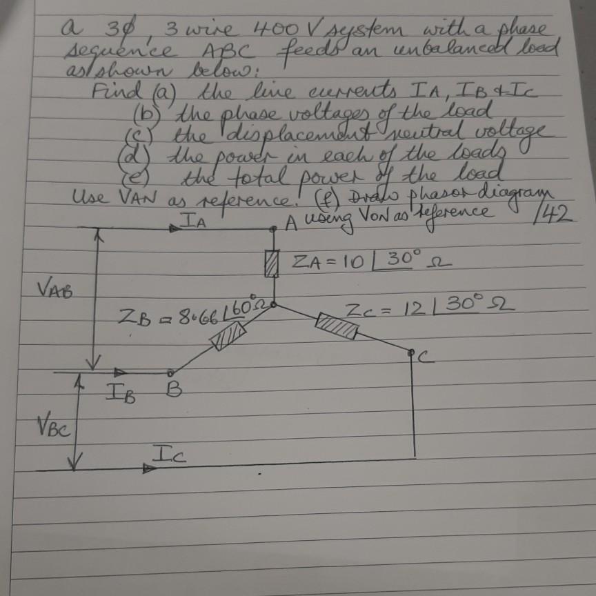Solved a 30, 3 wire 400 V system with a phase sequence ABC | Chegg.com