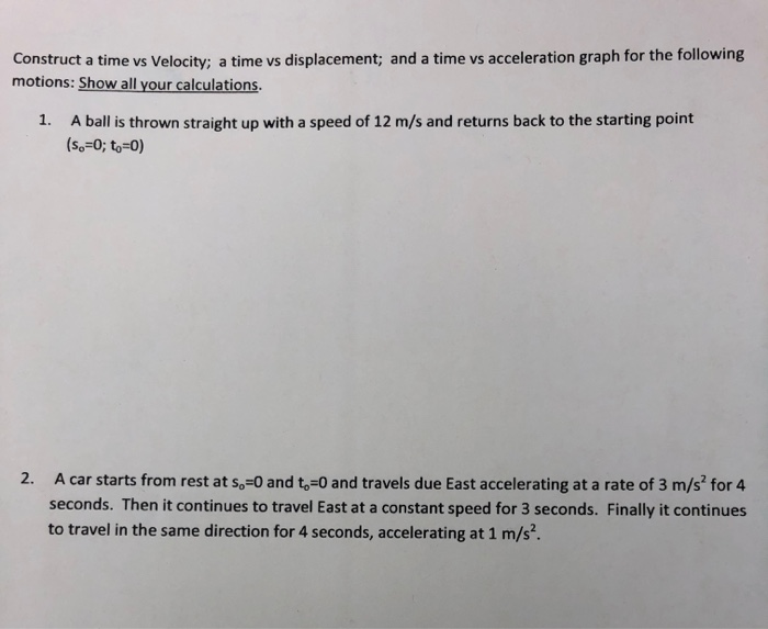 Solved Construct a time vs Velocity; a time vs displacement; | Chegg.com