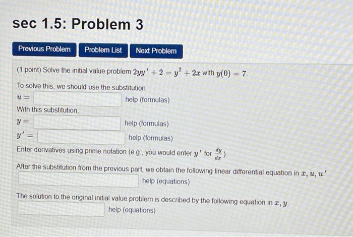 Solved sec 1.5: Problem 3 Previous Problem Problem List Next | Chegg.com