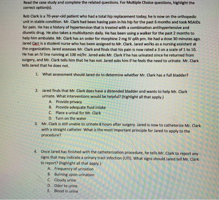 Read the case study and complete the related questions. For Multiple Choice questions, highlight the correct option(s) Bob Cl