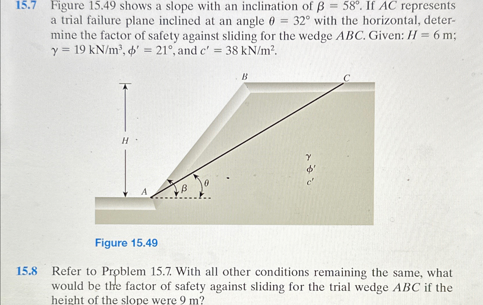 Solved 15.7 ﻿Figure 15.49 ﻿shows a slope with an inclination | Chegg.com