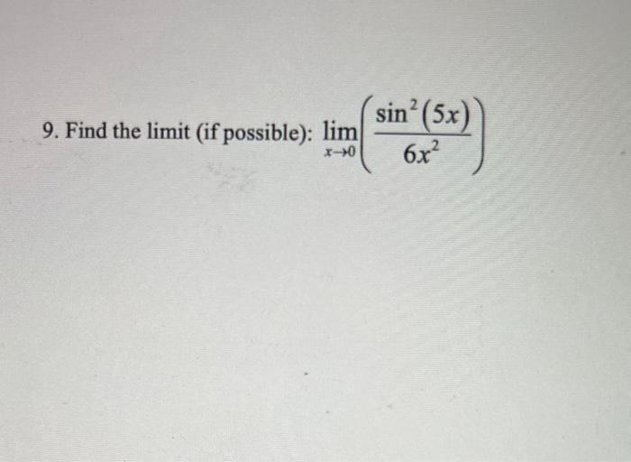 \( \lim _{x \rightarrow 0}\left(\frac{\sin ^{2}(5 x)}{6 x^{2}}\right) \)