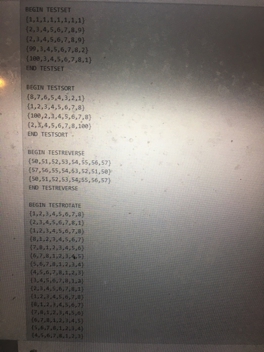 BEGIN TESTSET {1,1,1,1,1,1,1,1) {2,3,4,5,6,7,8,9) {2,3,4,5,6,7,8,9) {99,3,4,5,6,7,8,2} {100,3,4,5,6,7,8,1} END TESTSET BEGIN