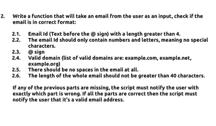 Solved 2. Write a function that will take an email from the | Chegg.com