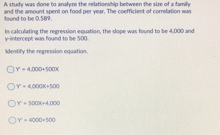 Solved A study was done to analyze the relationship between | Chegg.com