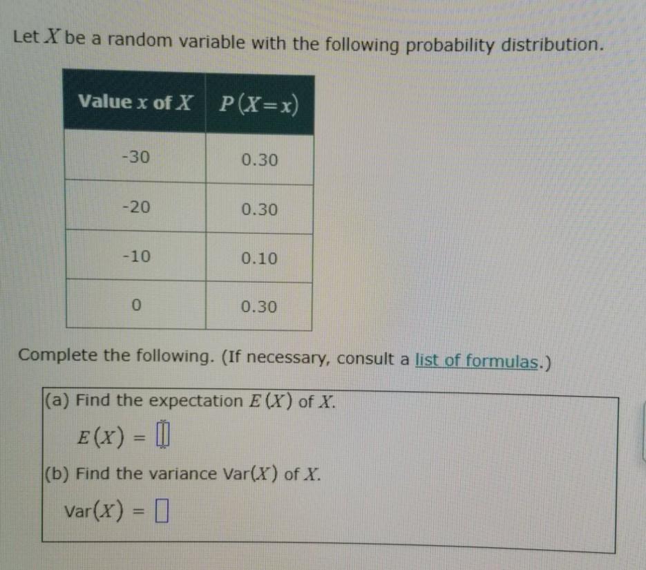 Solved Let X be a random variable with the following | Chegg.com