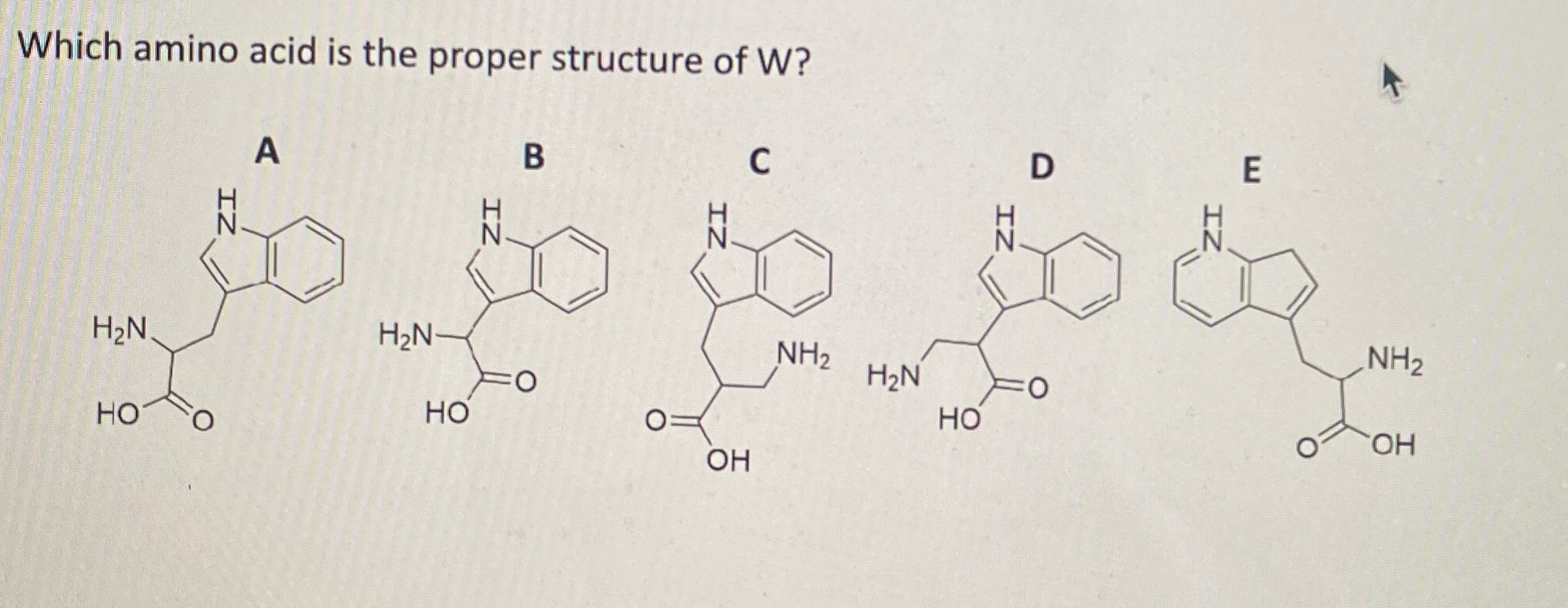 Solved Which amino acid is the proper structure of W?ABCDE | Chegg.com