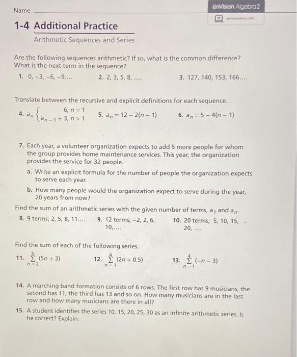 Solved Are the following sequences arithmetic If so what Chegg