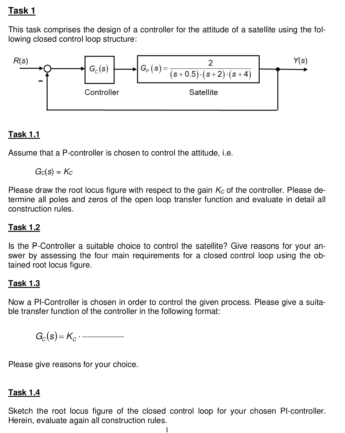 Solved Task 1This task comprises the design of a controller | Chegg.com