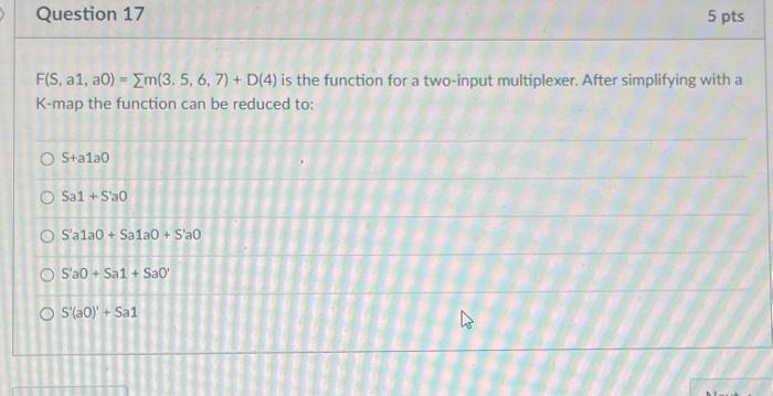 Solved F(S,a1,a0)=∑m(3,5,6,7)+D(4) is the function for a | Chegg.com