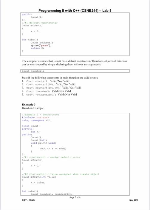 Solved Programming II with C++ (CSNB244) - Lab 8 Topics: | Chegg.com