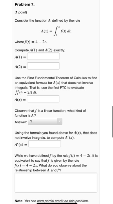 Solved Problem 7. (1 point) Consider the function A defined | Chegg.com