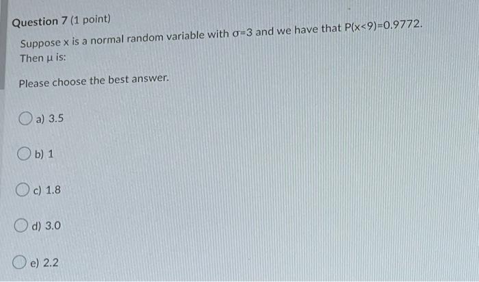 Solved Question 7 (1 point) Suppose x is a normal random | Chegg.com
