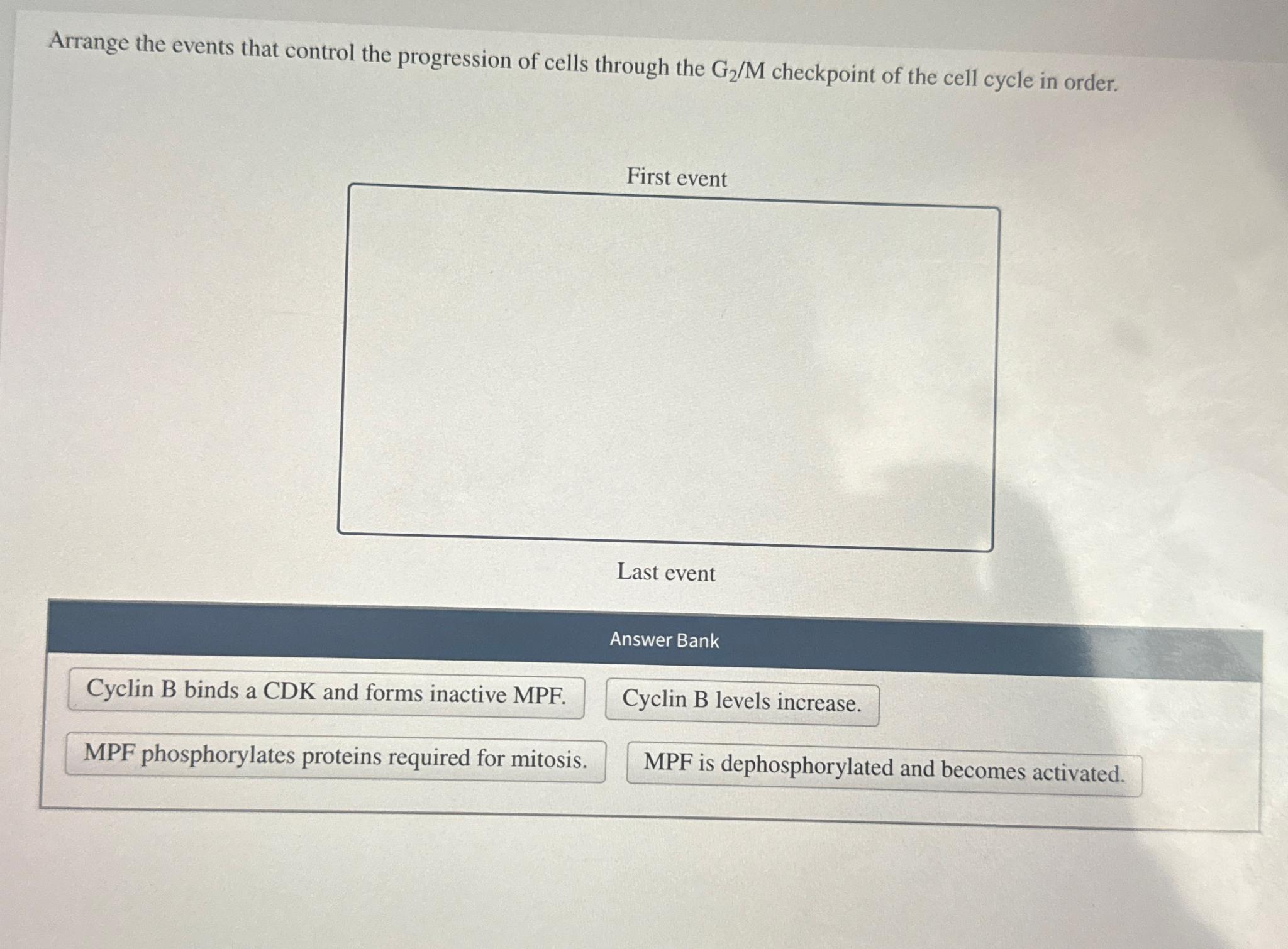 Solved Arrange the events that control the progression of Biology Diagrams