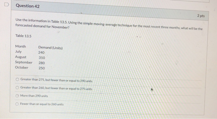 Solved Question 42 2pts Use the information in Table 13.5. | Chegg.com
