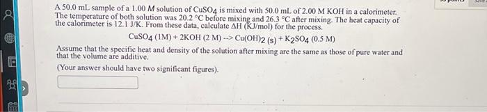 Solved A 50.0 mL sample of a 1.00M solution of CuSO4 is | Chegg.com