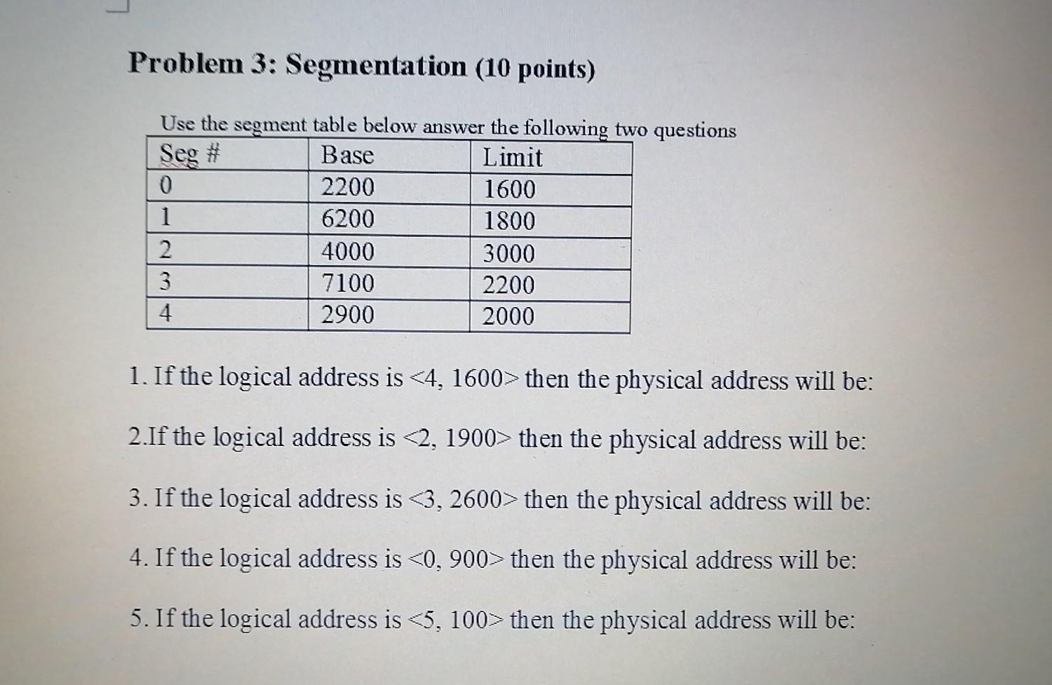 Solved Problem 3: Segmentation (10 points) Seg # Use the | Chegg.com