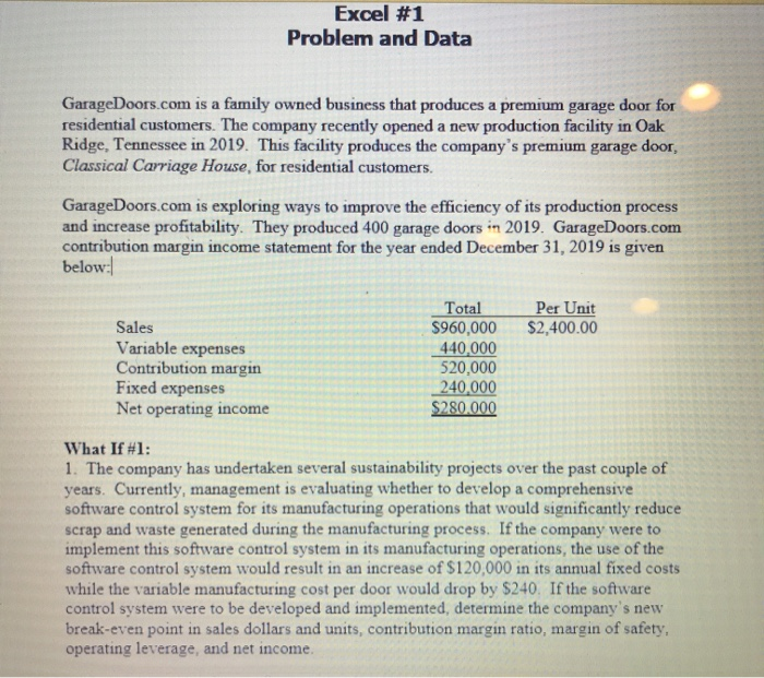 Accy 207 Excel Assignment 1 Fall 2019 Check Figur Chegg Com