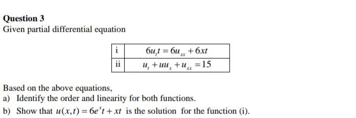 Solved Question 3 Given partial differential equation i би,t | Chegg.com