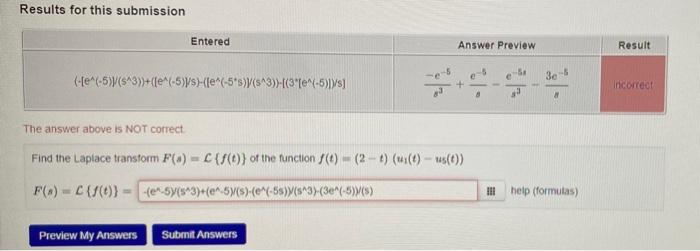 Solved Results For This Submission Entered Answer Preview | Chegg.com