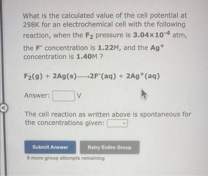 Solved What is the calculated value of the cell potential at | Chegg.com