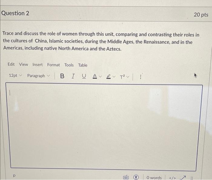 Question 2 20 pts Trace and discuss the role of women | Chegg.com