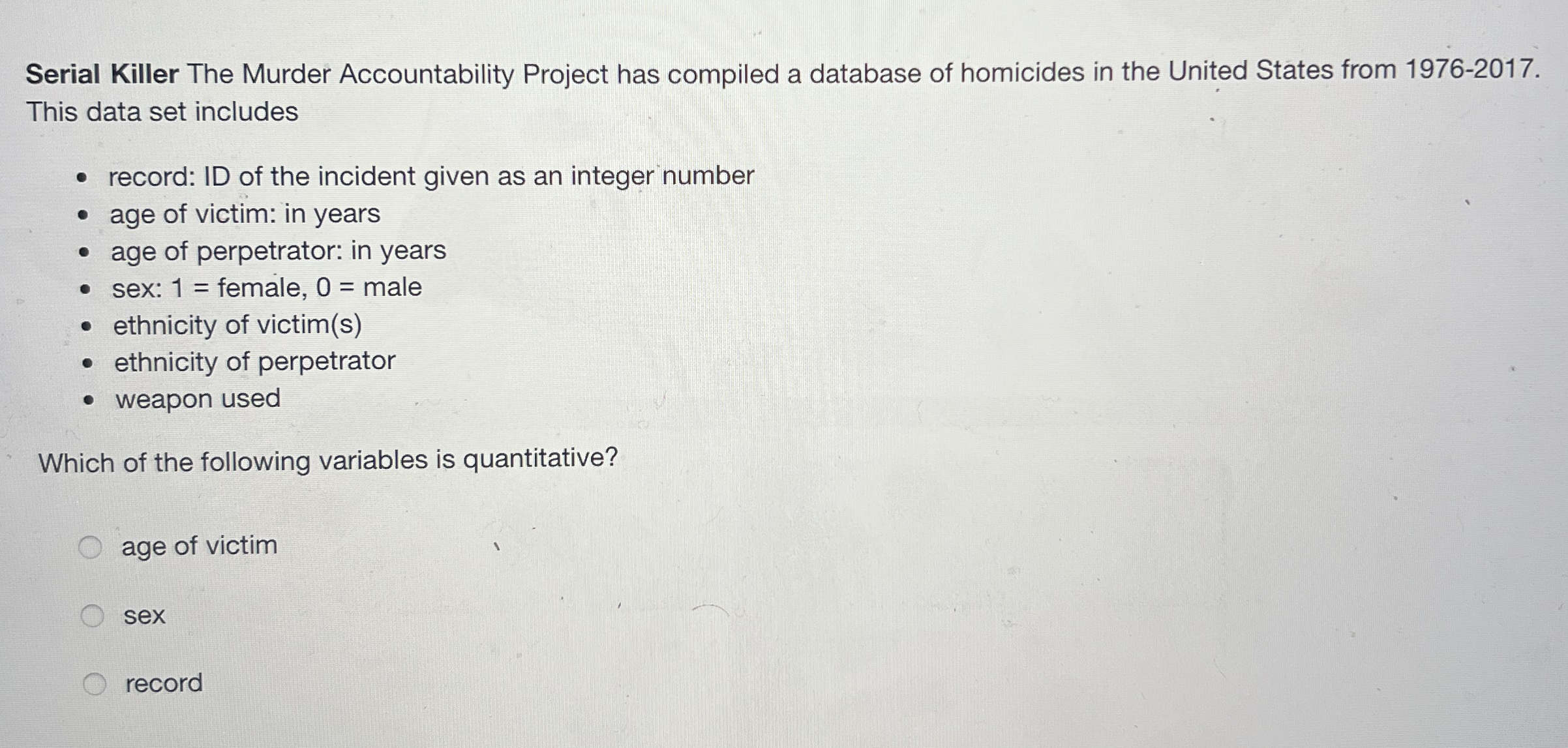 Solved Serial Killer The Murder Accountability Project has | Chegg.com