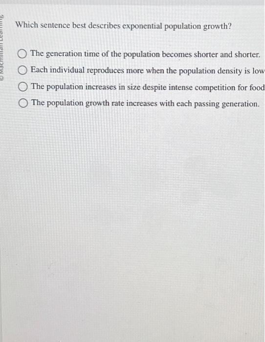 Solved Which sentence best describes exponential population | Chegg.com