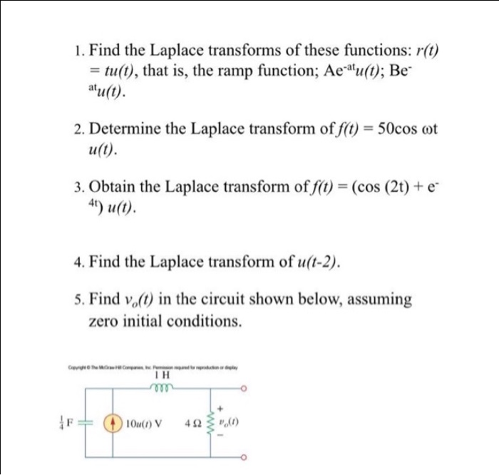 Solved 1 Find The Laplace Transforms Of These Functions Chegg Com