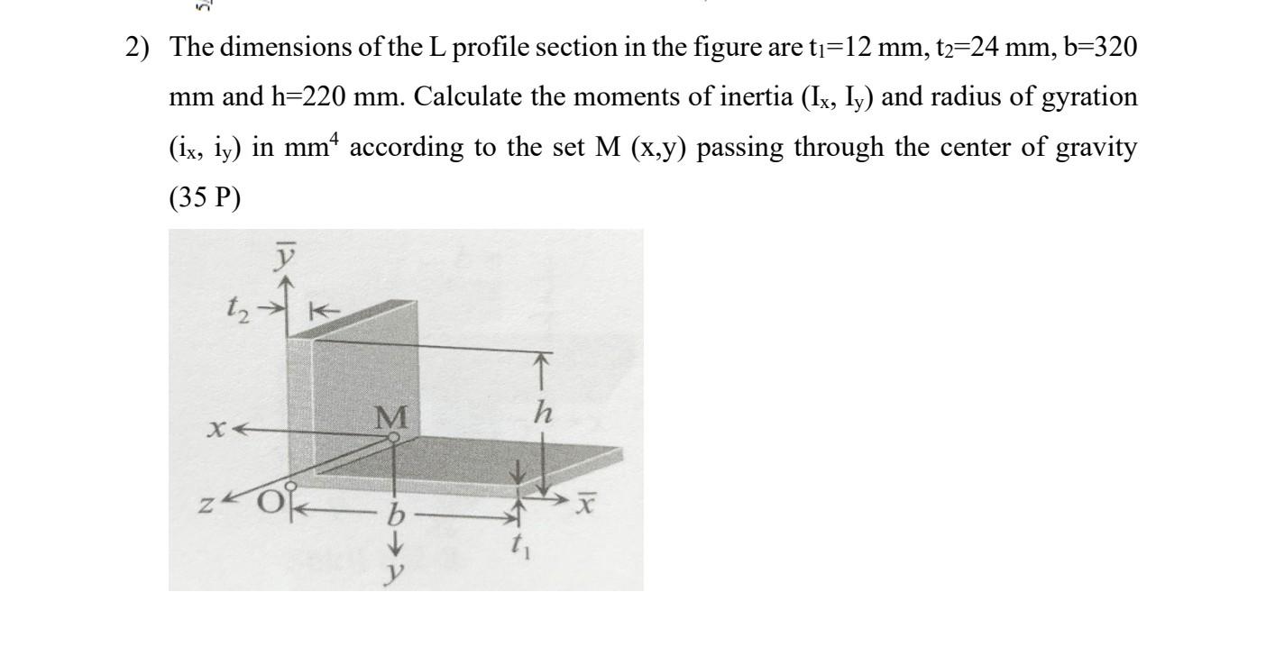 Solved 2) The dimensions of the L profile section in the | Chegg.com
