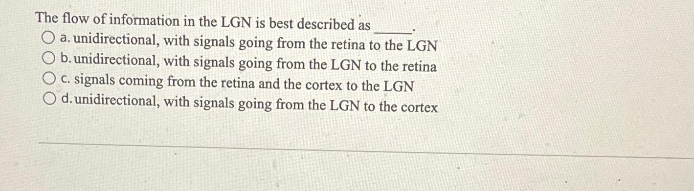 Solved The flow of information in the LGN is best described | Chegg.com