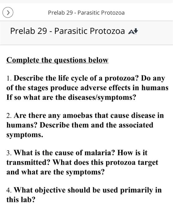 Solved 1. Describe the life cycle of a protozoa? Do any of Biology Diagrams