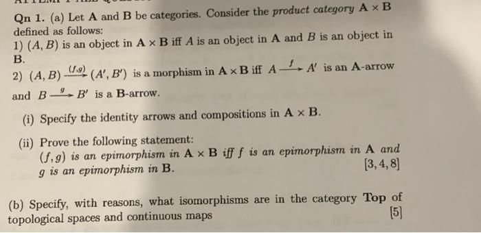 Solved Qn 1. (a) Let A And B Be Categories. Consider The | Chegg.com