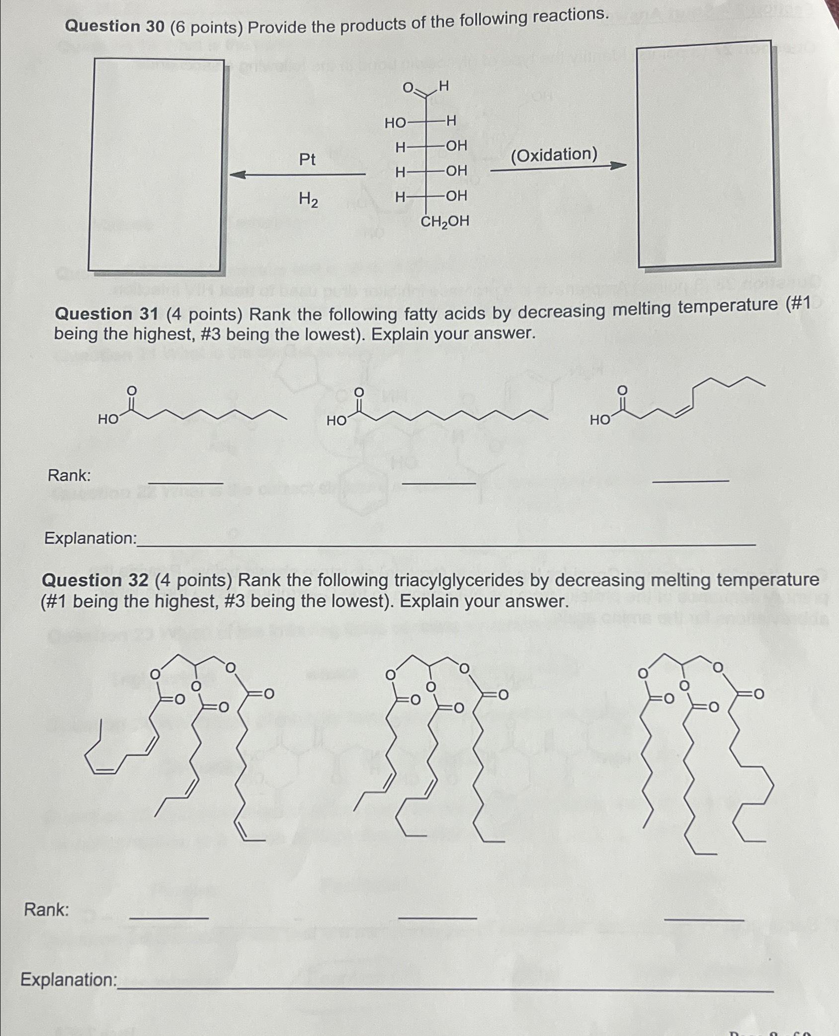 Solved Question 30 (6 ﻿points) ﻿Provide the products of the | Chegg.com