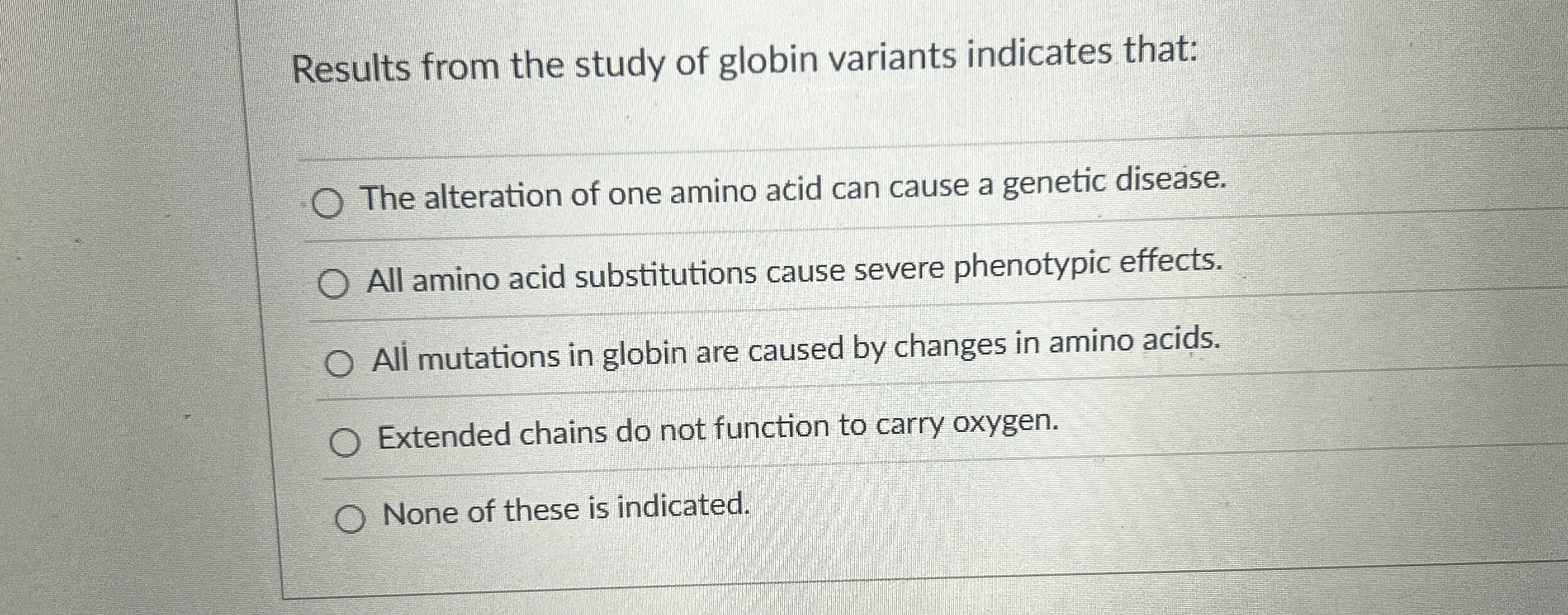 Solved Results from the study of globin variants indicates