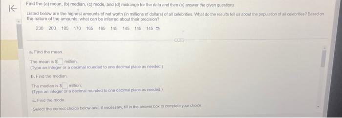 Solved Find The (a) Mean, (b) Median, (c) Mode, And (d) | Chegg.com