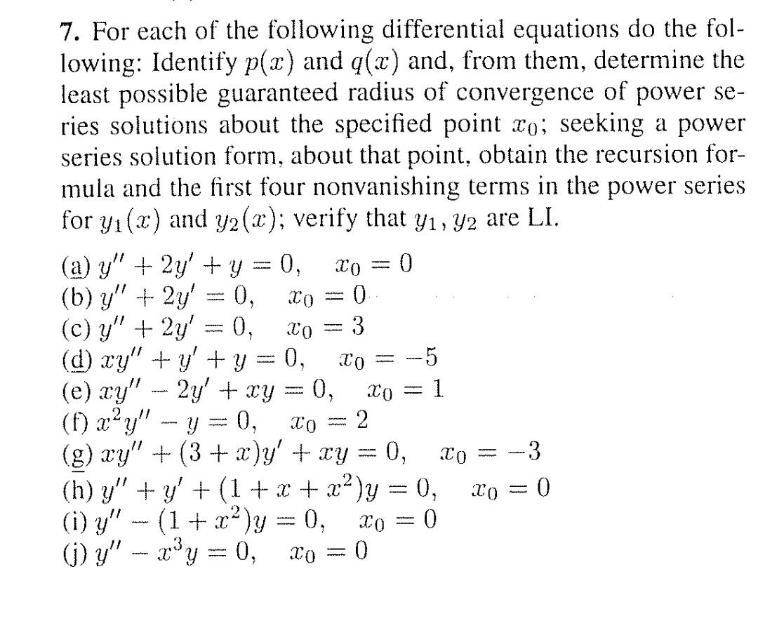 Solved 7. For Each Of The Following Differential Equations | Chegg.com