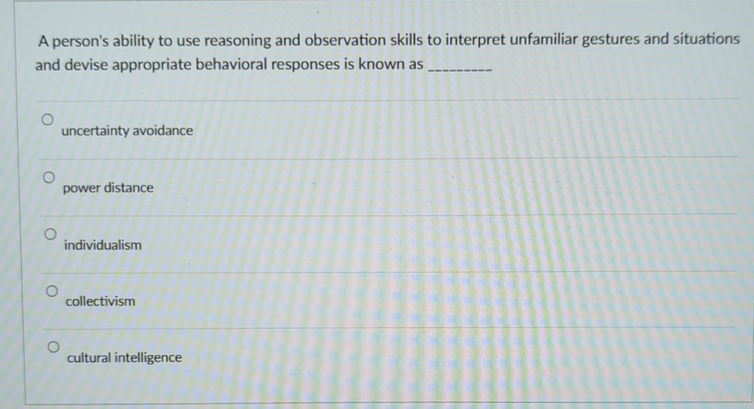 Solved A person's ability to use reasoning and observation | Chegg.com
