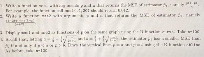Solved 1. Write a function msel with arguments p and n that | Chegg.com
