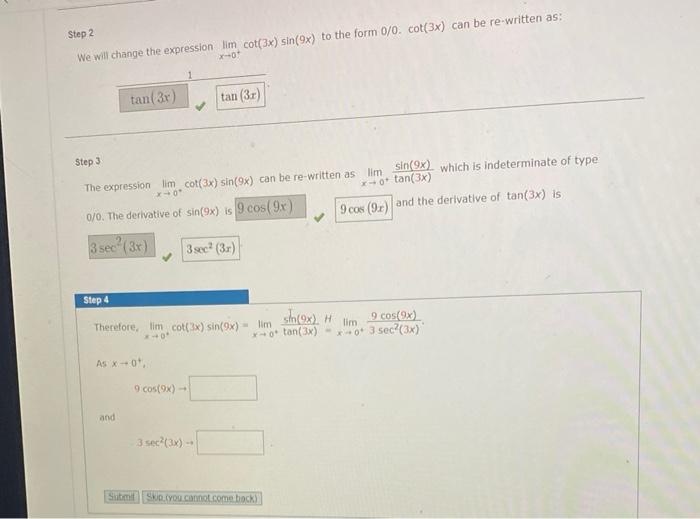 Solved Step 2 We will change the expression lim cot(3x)