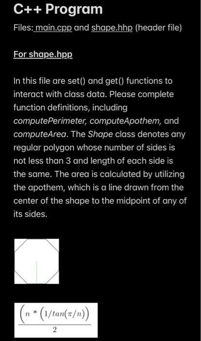 Solved This C++ program includes a header file called shape. | Chegg.com