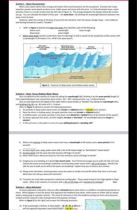 Solved Activity 1 Wave Characteristics Most ocean waves Chegg