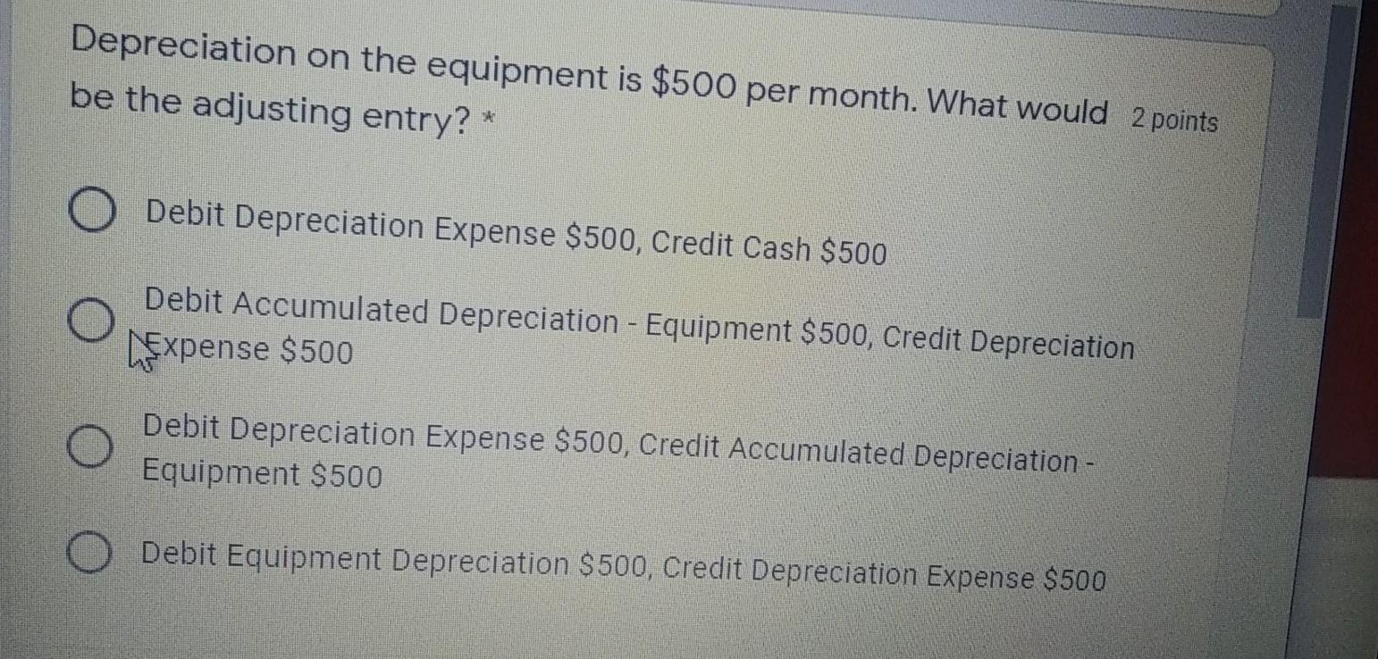 Solved Depreciation on the equipment is $500 per month. What | Chegg.com