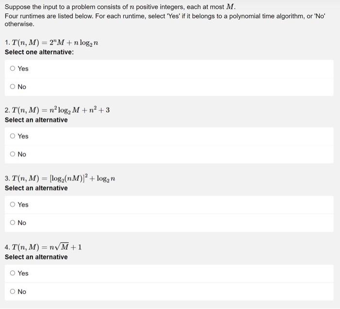 Solved Suppose the input to a problem consists of n positive | Chegg.com