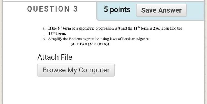 Solved QUESTION 3 5 points Save Answer a. If the 6th term of | Chegg.com