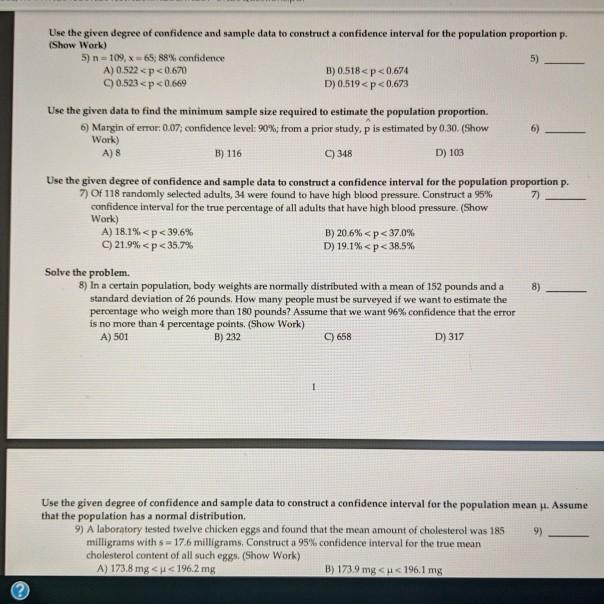 Solved Use the given degree of confidence and sample data to | Chegg.com