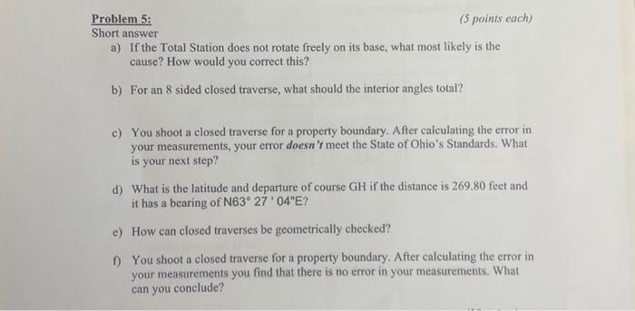 Solved Problem 5: ( 5 points each) Short answer a) If the | Chegg.com