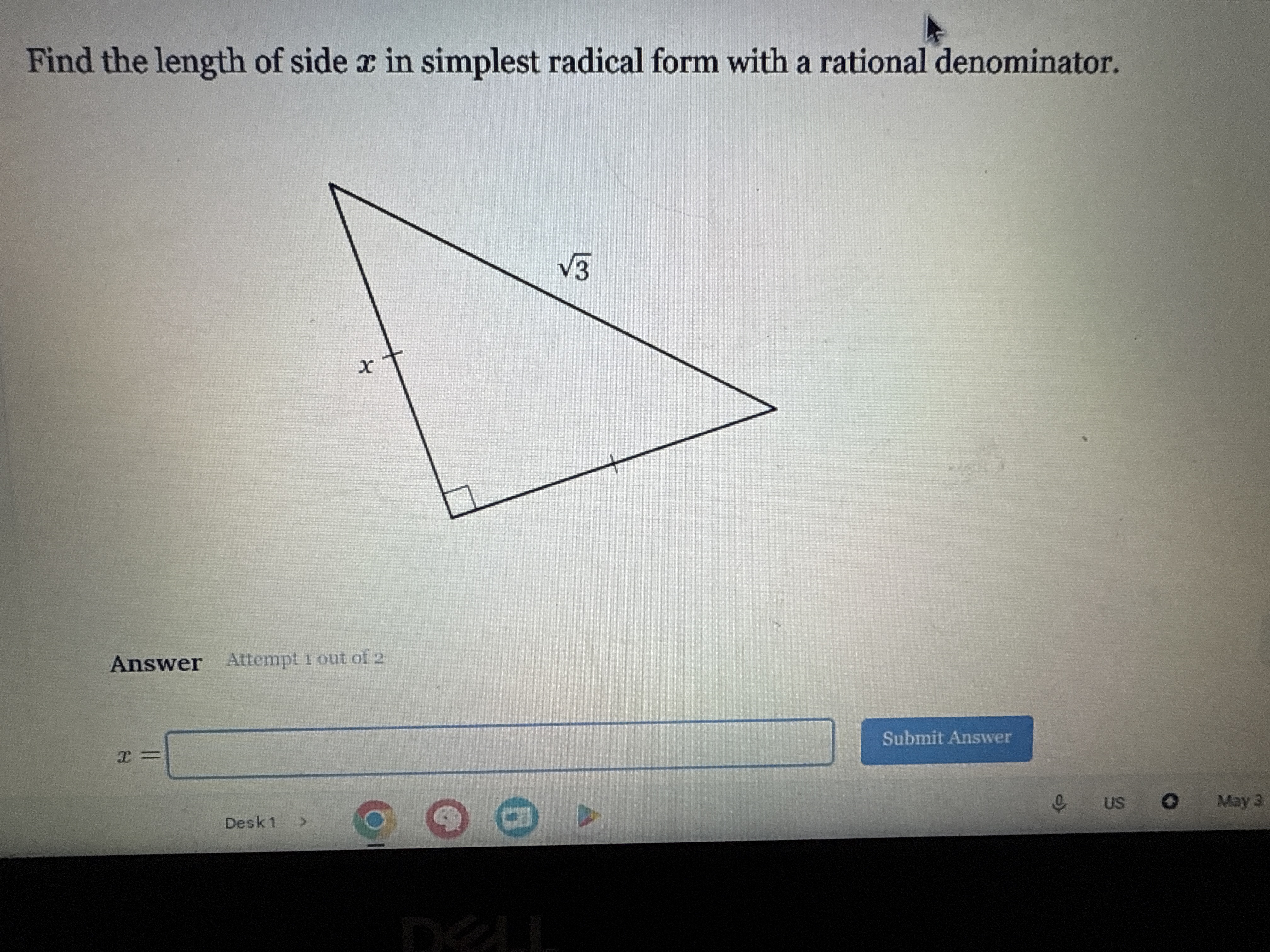 Radical Side Solved Find the length of side x in simplest radical form | Chegg.com