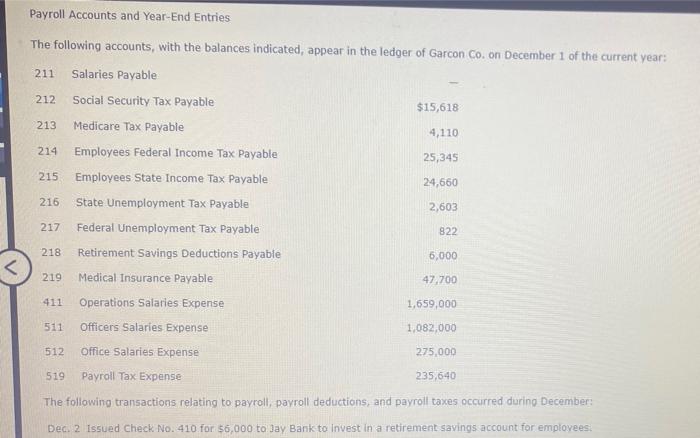 Payroll Accounts and YearEnd Entries The following