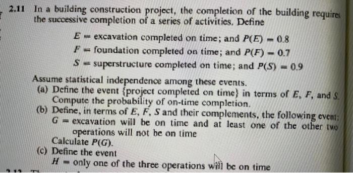 Solved NA 2.11 In a building construction project, the | Chegg.com